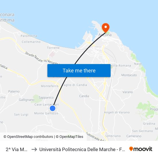 2^ Via Montesicuro to Università Politecnica Delle Marche - Facoltà Di Economia ""Giorgio Fuà"" map