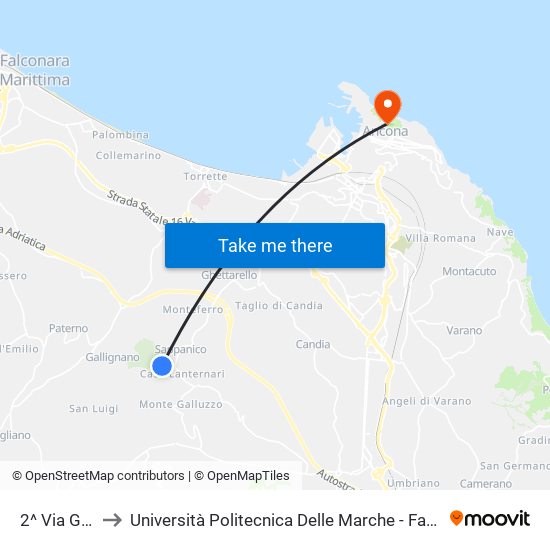 2^ Via Gallignano to Università Politecnica Delle Marche - Facoltà Di Economia ""Giorgio Fuà"" map