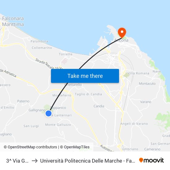 3^ Via Gallignano to Università Politecnica Delle Marche - Facoltà Di Economia ""Giorgio Fuà"" map
