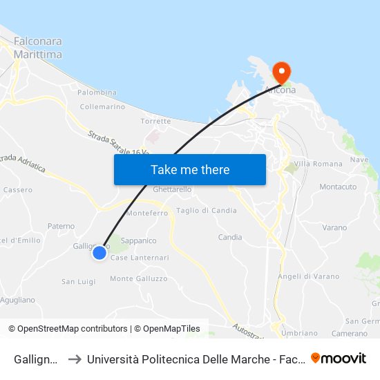 Gallignano Bivio to Università Politecnica Delle Marche - Facoltà Di Economia ""Giorgio Fuà"" map