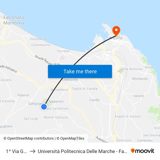 1^ Via Gallignano to Università Politecnica Delle Marche - Facoltà Di Economia ""Giorgio Fuà"" map