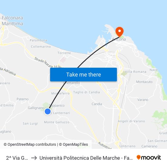 2^ Via Gallignano to Università Politecnica Delle Marche - Facoltà Di Economia ""Giorgio Fuà"" map