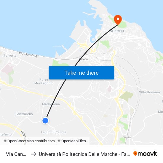 Via Candia (Bivio) to Università Politecnica Delle Marche - Facoltà Di Economia ""Giorgio Fuà"" map