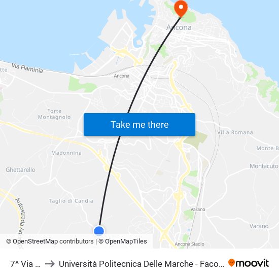 7^ Via Candia to Università Politecnica Delle Marche - Facoltà Di Economia ""Giorgio Fuà"" map