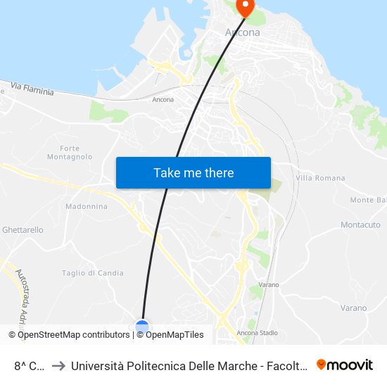 8^ Candia to Università Politecnica Delle Marche - Facoltà Di Economia ""Giorgio Fuà"" map