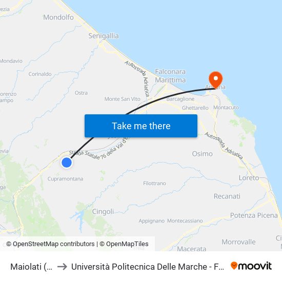 Maiolati (Municipio) to Università Politecnica Delle Marche - Facoltà Di Economia ""Giorgio Fuà"" map
