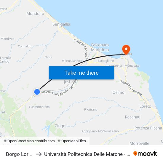 Borgo Loreto (Moplan) to Università Politecnica Delle Marche - Facoltà Di Economia ""Giorgio Fuà"" map