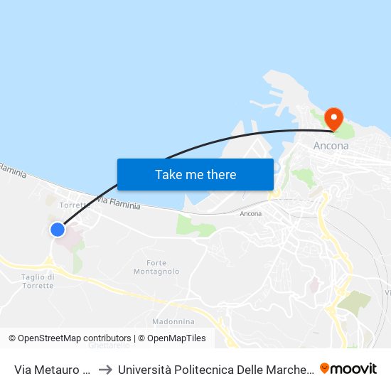 Via Metauro - Incr. Via Conca to Università Politecnica Delle Marche - Facoltà Di Economia ""Giorgio Fuà"" map