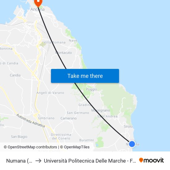 Numana (Pescheria). to Università Politecnica Delle Marche - Facoltà Di Economia ""Giorgio Fuà"" map