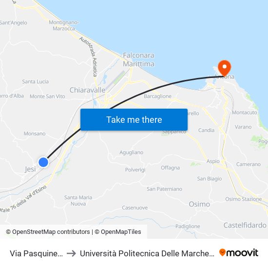 Via Pasquinelli - Via Bocconi to Università Politecnica Delle Marche - Facoltà Di Economia ""Giorgio Fuà"" map