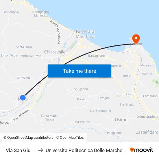 Via San Giuseppe - Chiesa to Università Politecnica Delle Marche - Facoltà Di Economia ""Giorgio Fuà"" map