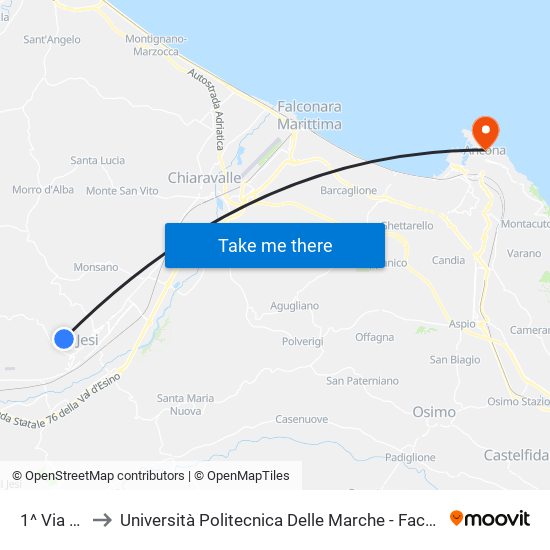 1^ Via A. Moro to Università Politecnica Delle Marche - Facoltà Di Economia ""Giorgio Fuà"" map