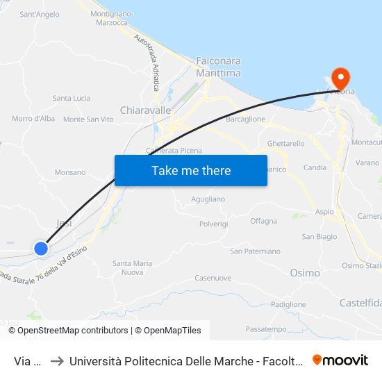 Via Roma to Università Politecnica Delle Marche - Facoltà Di Economia ""Giorgio Fuà"" map