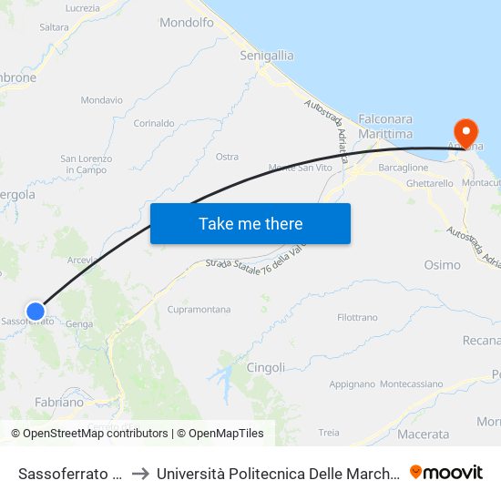 Sassoferrato (V. S. Bernardino) to Università Politecnica Delle Marche - Facoltà Di Economia ""Giorgio Fuà"" map