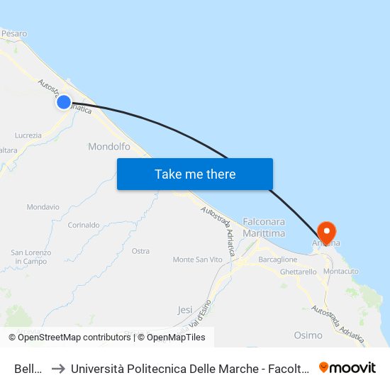 Bellandra to Università Politecnica Delle Marche - Facoltà Di Economia ""Giorgio Fuà"" map