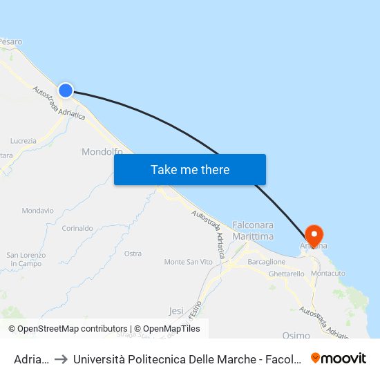 Adriatico 1 to Università Politecnica Delle Marche - Facoltà Di Economia ""Giorgio Fuà"" map