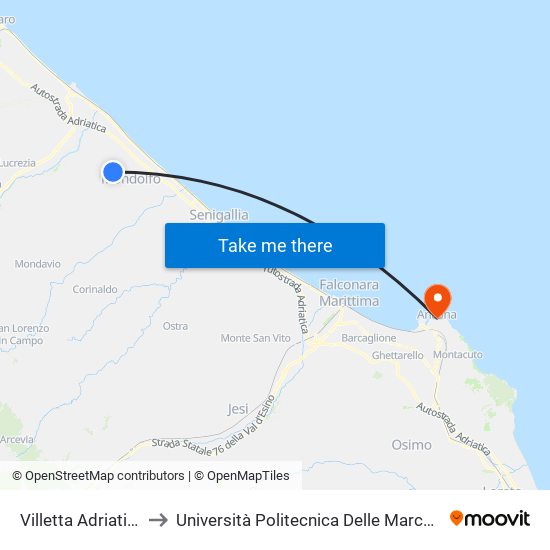 Villetta Adriatica 2 (S. Costanzo) to Università Politecnica Delle Marche - Facoltà Di Economia ""Giorgio Fuà"" map