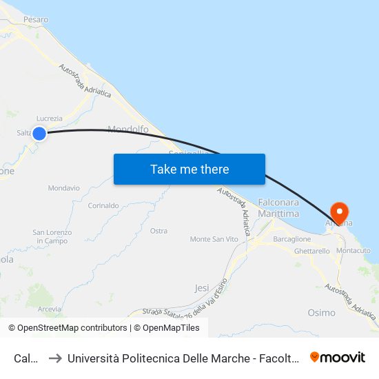 Calcinelli to Università Politecnica Delle Marche - Facoltà Di Economia ""Giorgio Fuà"" map