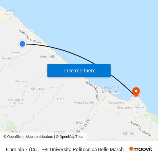 Flaminia 7 (Cuccurano Fornace) to Università Politecnica Delle Marche - Facoltà Di Economia ""Giorgio Fuà"" map