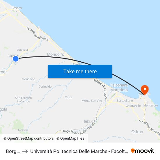 Borgaccio to Università Politecnica Delle Marche - Facoltà Di Economia ""Giorgio Fuà"" map