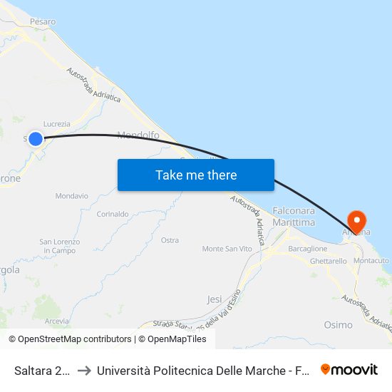 Saltara 2 (Fontana) to Università Politecnica Delle Marche - Facoltà Di Economia ""Giorgio Fuà"" map