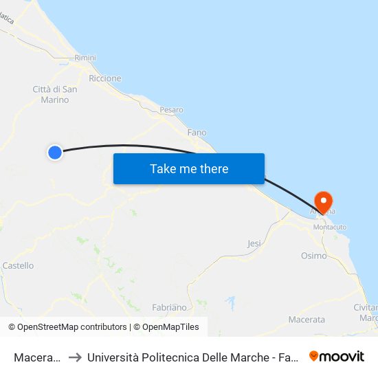 Macerata Feltria to Università Politecnica Delle Marche - Facoltà Di Economia ""Giorgio Fuà"" map