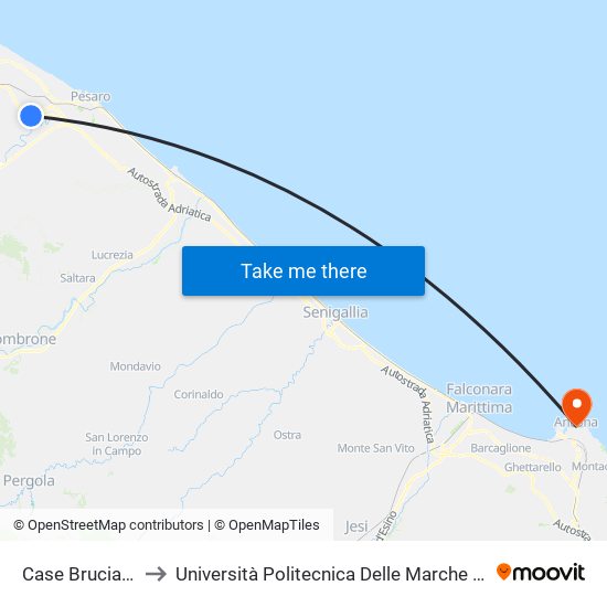 Case Bruciate Montefeltro to Università Politecnica Delle Marche - Facoltà Di Economia ""Giorgio Fuà"" map