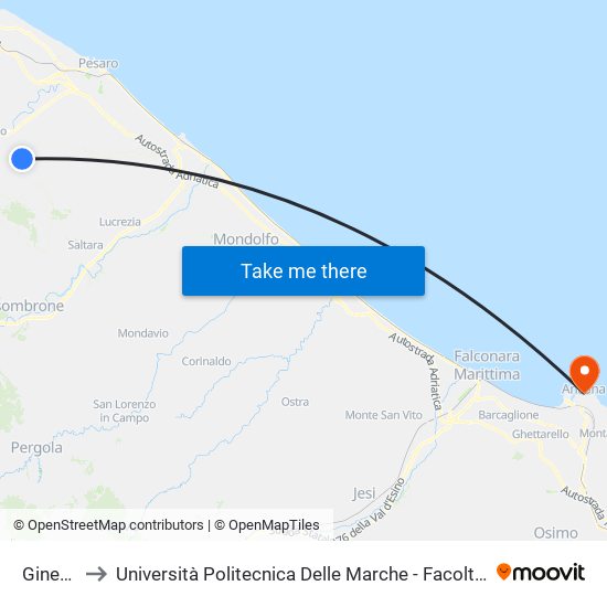 Ginestreto to Università Politecnica Delle Marche - Facoltà Di Economia ""Giorgio Fuà"" map