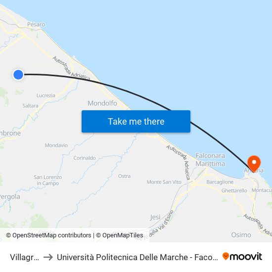 Villagrande 4 to Università Politecnica Delle Marche - Facoltà Di Economia ""Giorgio Fuà"" map