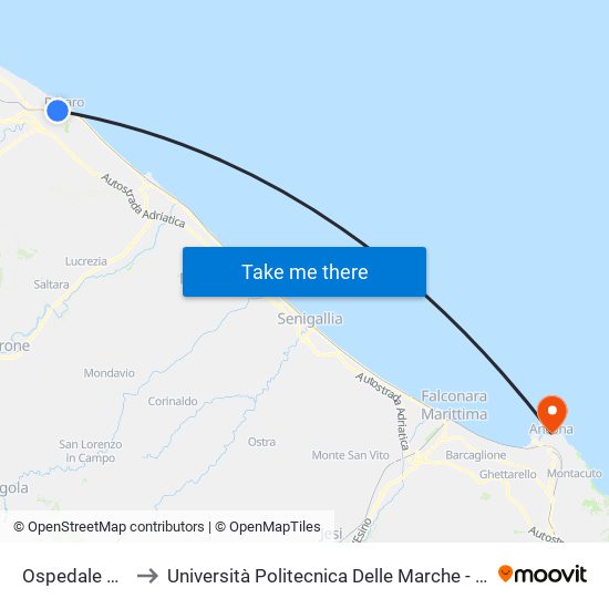 Ospedale San Salvatore to Università Politecnica Delle Marche - Facoltà Di Economia ""Giorgio Fuà"" map