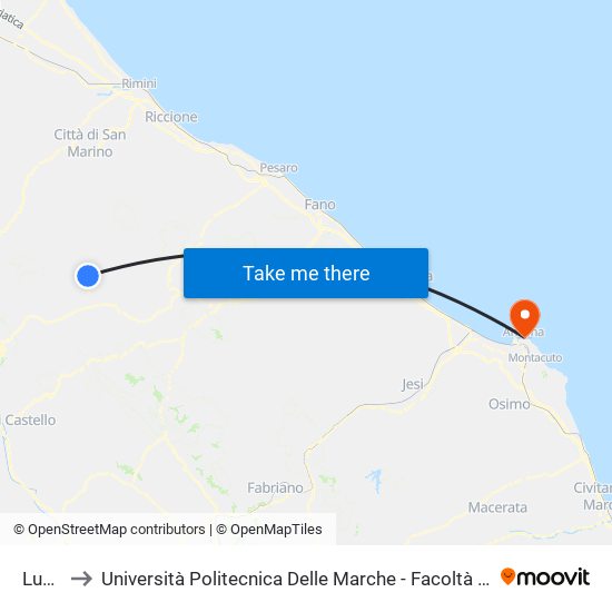 Lunano to Università Politecnica Delle Marche - Facoltà Di Economia ""Giorgio Fuà"" map