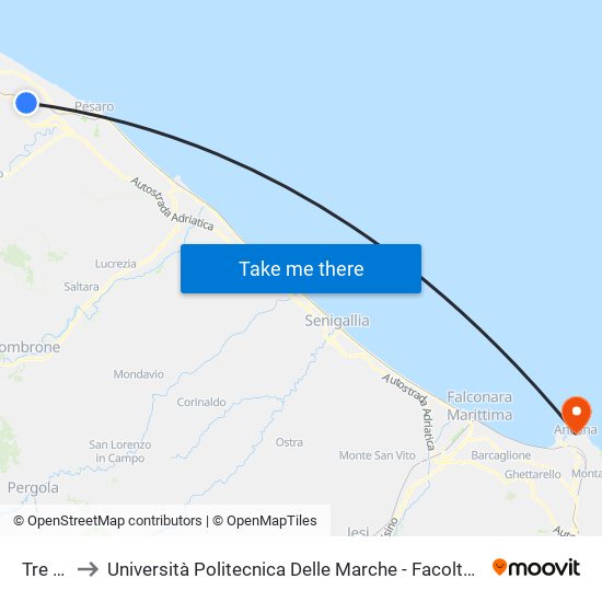 Tre Ponti to Università Politecnica Delle Marche - Facoltà Di Economia ""Giorgio Fuà"" map