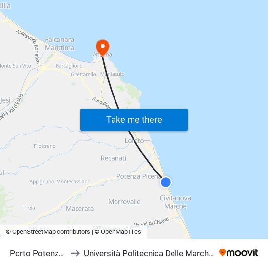Porto Potenza Picena - Globart to Università Politecnica Delle Marche - Facoltà Di Economia ""Giorgio Fuà"" map