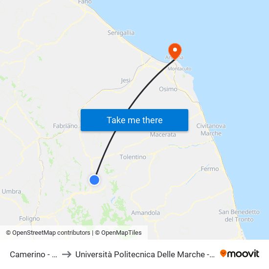 Camerino - Sae Vallicelle to Università Politecnica Delle Marche - Facoltà Di Economia ""Giorgio Fuà"" map