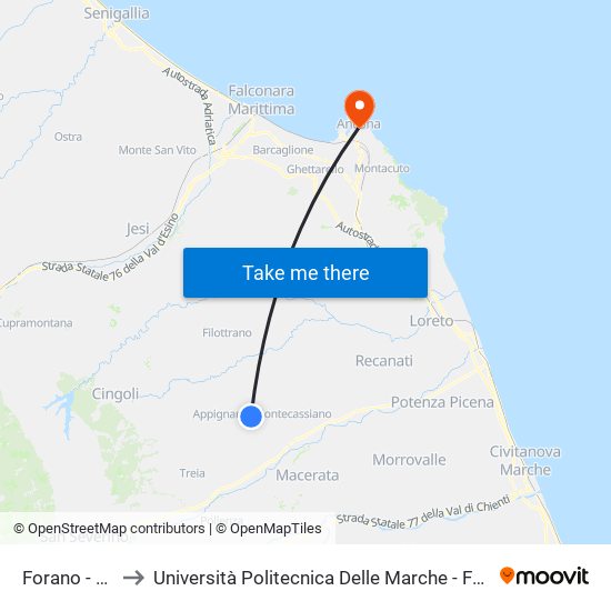 Forano - Appignano to Università Politecnica Delle Marche - Facoltà Di Economia ""Giorgio Fuà"" map