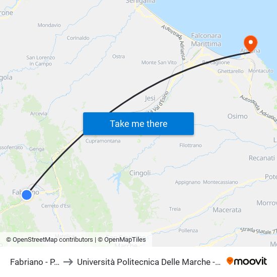 Fabriano  - P.Le Matteotti to Università Politecnica Delle Marche - Facoltà Di Economia ""Giorgio Fuà"" map