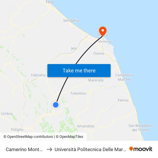 Camerino Montagnano Basso (Monte) to Università Politecnica Delle Marche - Facoltà Di Economia ""Giorgio Fuà"" map