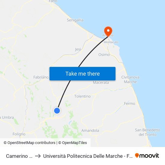 Camerino (Ospedale) to Università Politecnica Delle Marche - Facoltà Di Economia ""Giorgio Fuà"" map