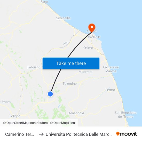 Camerino Terminal Via Le Mosse to Università Politecnica Delle Marche - Facoltà Di Economia ""Giorgio Fuà"" map