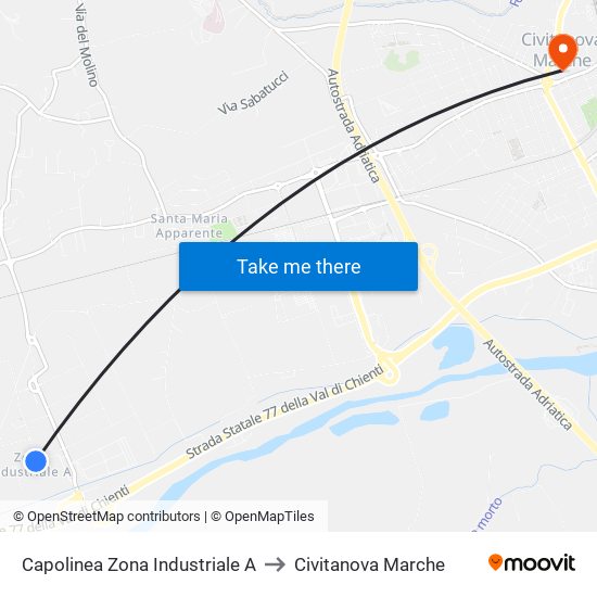 Capolinea Zona Industriale A to Civitanova Marche map