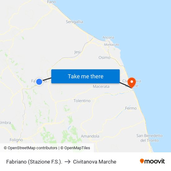 Fabriano (Stazione F.S.). to Civitanova Marche map