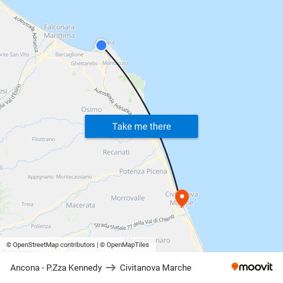 Ancona - P.Zza Kennedy to Civitanova Marche map