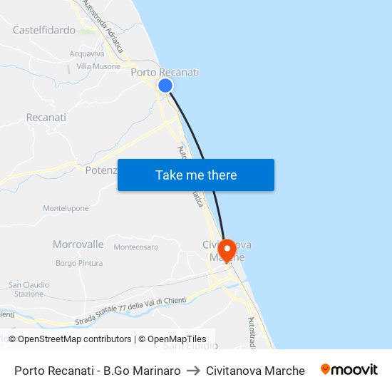 Porto Recanati - B.Go Marinaro to Civitanova Marche map