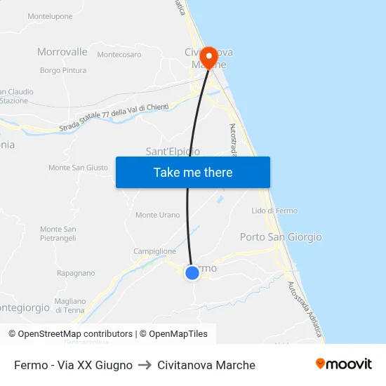 Fermo - Via XX June to Civitanova Marche map