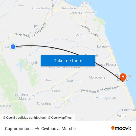 Cupramontana to Civitanova Marche map