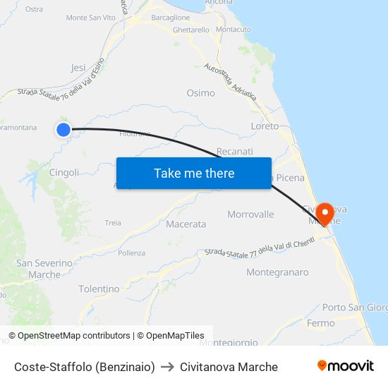 Coste-Staffolo (Benzinaio) to Civitanova Marche map