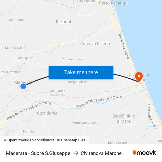 Macerata - Suore S.Giuseppe to Civitanova Marche map