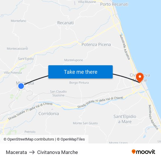 Macerata to Civitanova Marche map