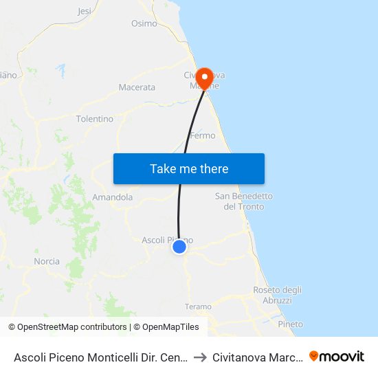 Ascoli Piceno Monticelli Dir. Centro to Civitanova Marche map