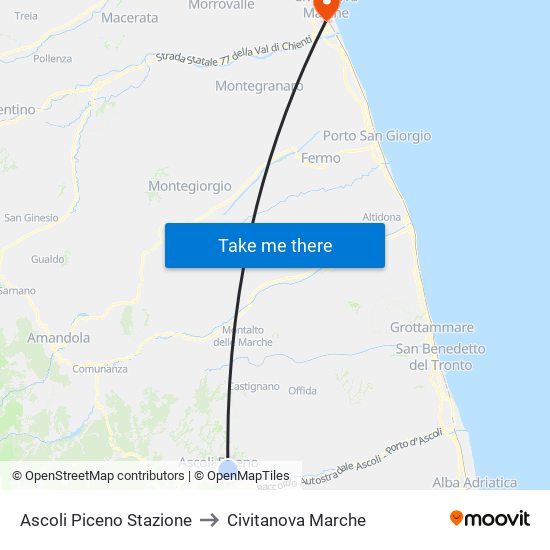 Ascoli Piceno Stazione to Civitanova Marche map